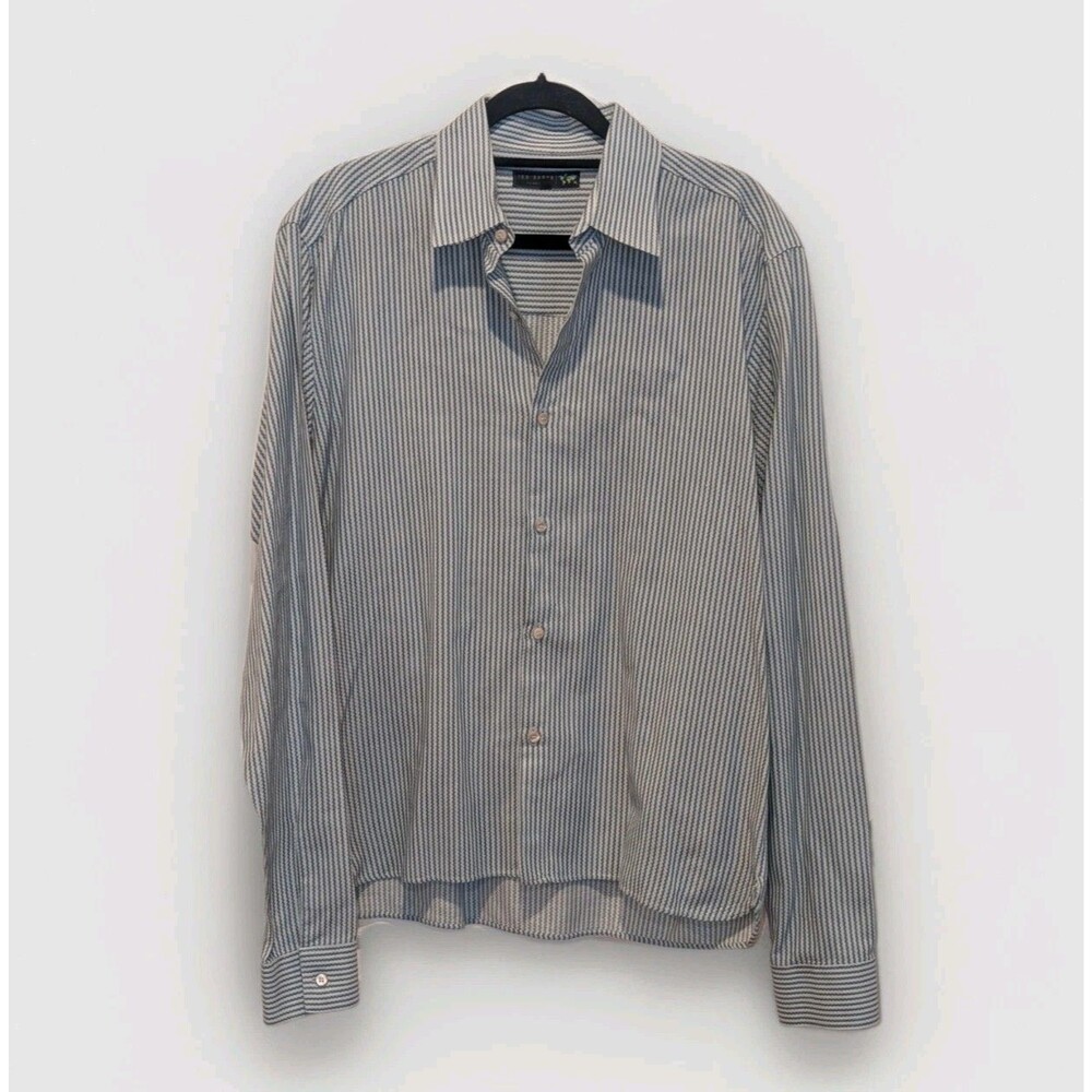 Quiet Luxury Preppy Ted Baker London Striped Blue Button Down Shirt 16/40.5